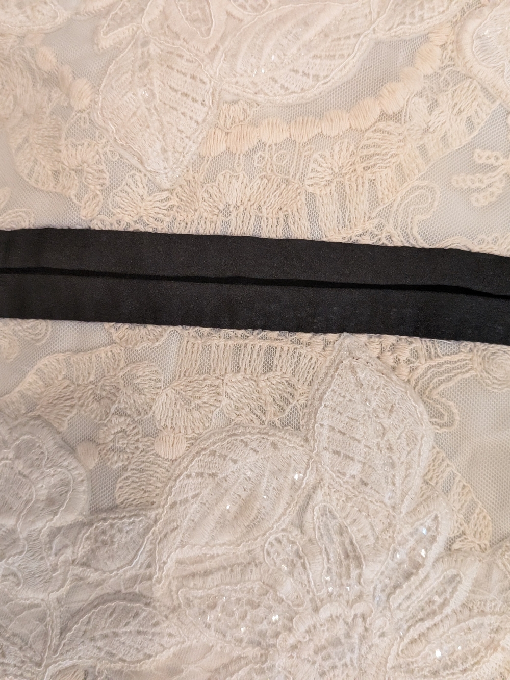 Ivory White Long Sleeve Embroidered Maxi Dress with Black Trim XS - Picture 10 of 12